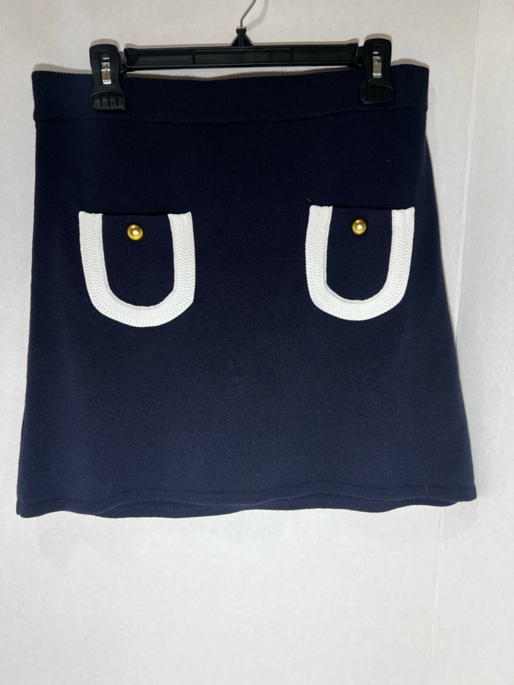 Navy Mini Skirt with White-Trim Pocket Accents